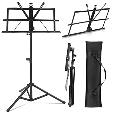 Image of Youyijia Music Stand Book Stands for Sheet Adjustable Heights Holder Portable Folding Metal with Carrying Bag Storage or Travel (Black)
