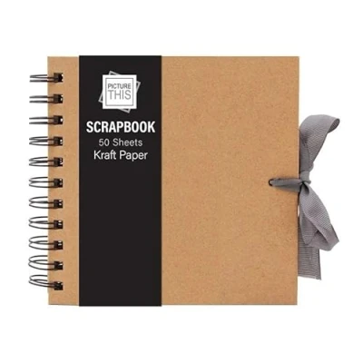 Image of MantraRaj Small Scrapbook 50 Kraft Paper Scrap Book DIY Scrapbooking Instax Mini Photo Journal Album Perfect for Wedding, Anniversary, Birthday, Travel, Friends, Baby, Gift (Small, Brown)