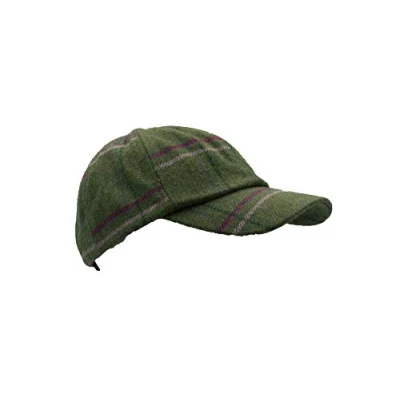Image of WALKER AND HAWKES Derby Tweed Shoulden Baseball Cap One Size Sage with Pink Stripes