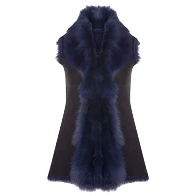 Image of Infinity Leather Womenss Toscana Sheepskin Long Gilet Sorocaba Navy Size 18 UK