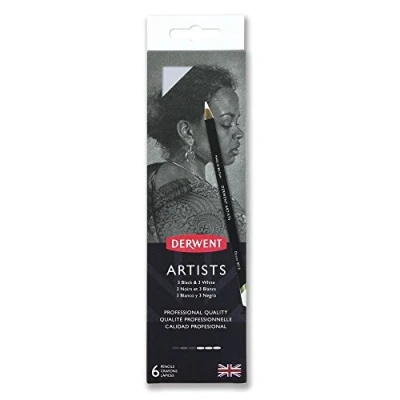Image of Derwent Artists Black &amp; White Colouring Pencils With Sharpener, Drawing Colouring, Set Of 6, Ideal For Layering Blending, Professional Quality, 2302342