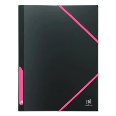 Image of OXFORD 3 Flap Folder for Students A4 with Elastic 30 mm Spine Polypropylene Cover Black/Pink