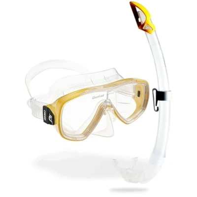 Image of Cressi Onda Combo Set Mask + Snorkel Mexico, One Size, Unisex Adult, Transparent/Yellow