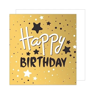 Image of Edition Seidel Premium Square Birthday Card with Envelope Greeting Happy Billet Man Woman Teen Black Gold Stars (GQ102)
