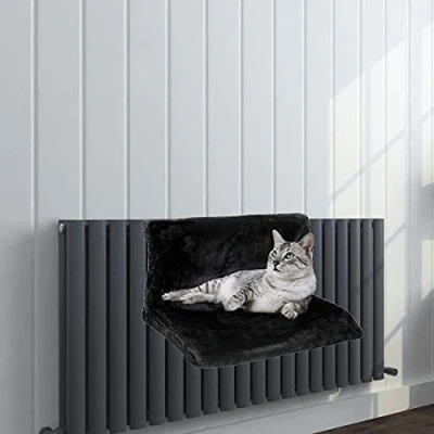 Image of Aspect Pet Radiator Bed for Cats and Dogs Cat Hammock Pets with Strong detachable Metal frame Super Soft Plush Faux Fur Color Black