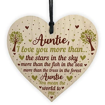 Image of RED OCEAN Cute Auntie Gifts Wooden Heart Birthday Gift Sister Thank You Keepsake