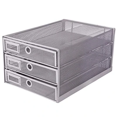 Image of EXERZ Paper Sorter 3 Tier Drawers A4 / Multifunctional Desk Organiser/Letter Tray Documents, Magazines, Notebooks and Letters (Silver Grey Colour)