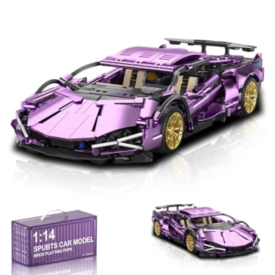 Image of Technic Sport Car Building Blocks Set, 1280 PCS Super Sports Kit, 1:14 Racing Collectible Model Supercar Brick Vehicle Construction Toys Gift for Adults and Teens (Pink)