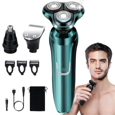 Image of Electric Razor for Men Shavers Razor, 4 in 1 Dry Wet Waterproof Rotary Men&#039;s Face Shaver Razors, Cordless USB Rechargeable Shaving Ideas Gift Dad Husband