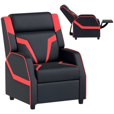 Image of AIYAPLAY Kids Recliner, 2 in 1 Toddler Gaming Recliner with Backrest, Armrest, Footrest, PU Leather Lounge Armchair for Playroom, Bedroom, Room, Black