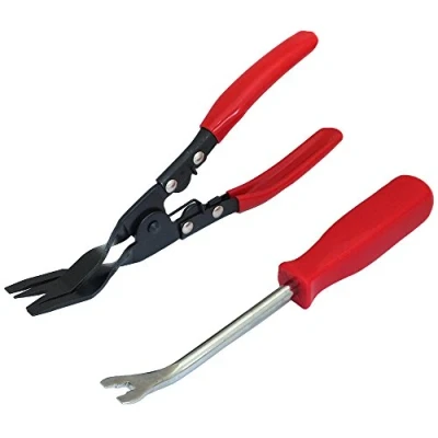 Image of Tooltime 2 Piece Car Door Panel and Trim Clip Removal Pliers Plus &amp; Upholstery Remover Tool