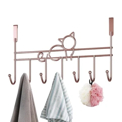 Image of Gomice Over The Door Hooks Cat Shaped Organizer with 7 Hanger Hook for Living Room Bathroom Bedroom and Kitchen, Coat Rack Clothes Hat Towel