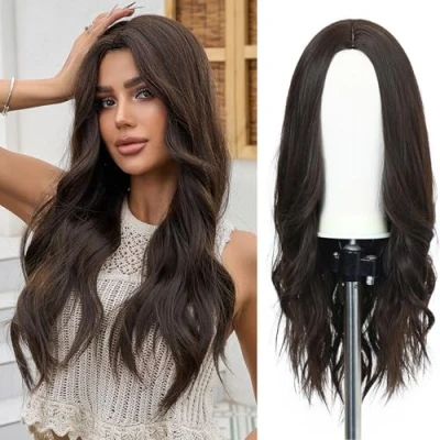 Image of Esmee Long Wavy Dark Brown Wigs for Women Natural Synthetic Hair Heat Resistant Daily Party Cosplay Wear 24 Inches