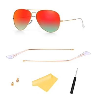 Image of FOOUS Replacement Arm Temple Tips for Ray Ban Aviator RB3025 Sunglasses Repair Kit Parts ((Gold) Arms+(Clear) Tips)