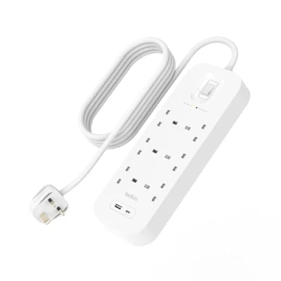 Image of Belkin 6 Outlet Surge Protector Power Strip, Wall Mountable with AC Outlets, 2M Cord, &amp; Green Indicator Light USB C Port A w/USB PD Fast Charging 650 Joules of Protection
