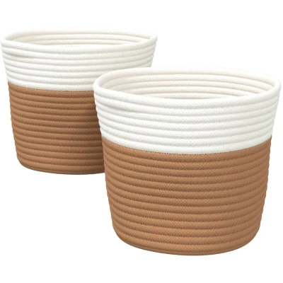 Image of vidaXL Storage Baskets 2 pcs Brown and White Ø24x18 cm Cotton