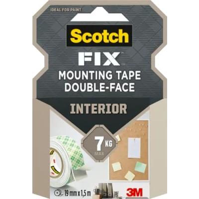 Image of Scotch Fix Interior Double Sided Mounting Tape, Strong Bond, White 1 Roll (19mm x 1,5m) for Indoor Use on Multiple Surfaces No Tools Needed Holds Up to 7 kg