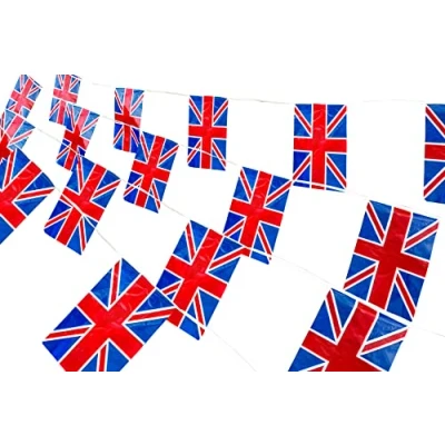 Image of 12ft/20 Flags Great Britain Union Jack Bunting Garland Banner for King’s Coronation Pub BBQ Royal Events Support Party Decorations