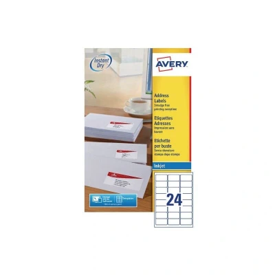 Image of Avery Printable, Customisable Address Mailing Labels, Inkjet Printers, 16 Labels per A4 Sheet, 400 Quickdry (J8162), White
