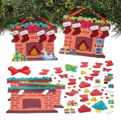 Image of Baker Ross FN328 Christmas Stocking Fireplace Decoration Kits Pack of 5, Arts and Crafts for Kids, Decorations