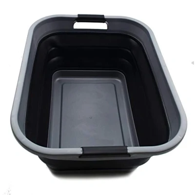Image of SAMMART 41L Collapsible Plastic Laundry Basket Foldable Pop Up Storage Container/Organizer Portable Washing Tub Space Saving Hamper,Water capacity:32L(Grey/Black)