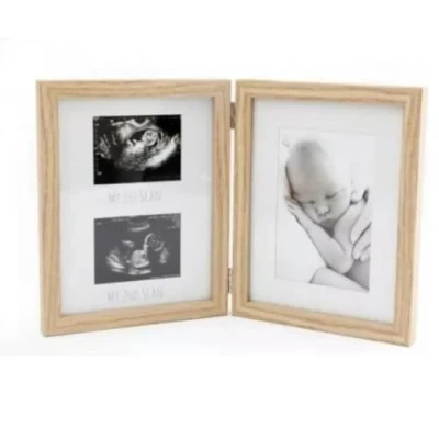 Image of Marco Paul Newborn and baby Scan Photo Frames 3 Aperture Wooden double frame Keepsake gifts, gifts Framed Pictures for Boys &amp; Girls