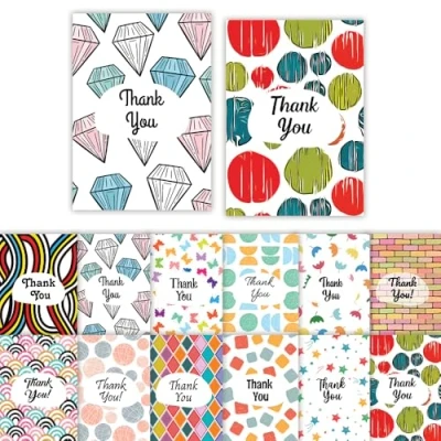 Image of Papa Prints Thank You Cards Kids Pack of 24 (149 x 105 mm) with Envelopes Notelets
