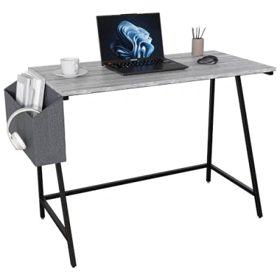Image of Vida Designs Brooklyn 112cm Small Computer Desk With Storage Home office Writing Table Modern Industrial Style Workstation (Grey)