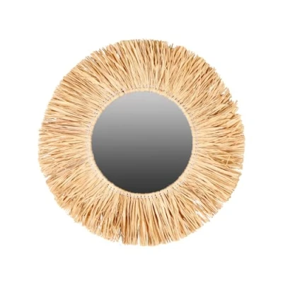 Image of NATURAL LIVING &quot; Mirror with Raffia Fringes DIAM 46CM