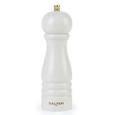 Image of Salter BW120291EU7 Olea Pepper Grinder Single Wooden Seasoning Mill, Adjustable Coarse to Fine, Ceramic Mechanism, Manual Grinding for Salt Crystals &amp; Whole Peppercorns, Rustic, Wood, Light Grey