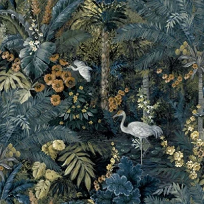 Image of Holden Decor Outside in Jungle Paradise Navy Wallpaper 13180 Cranes Tropical