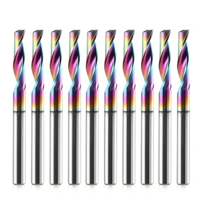 Image of HOZLY CNC Single Flute Router Bits 1/8 Inch Shank,1/8 Cutting Dia,12mm（0.472 Length,Solid Tungsten Carbide Alloy End Mill, DLC Coating Milling Cutter for Aluminium,Pack of 10