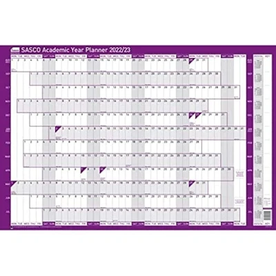 Image of Sasco 2022/23 Academic Year Wall Planner with wet wipe Pen &amp; sticker pack, Purple, Poster Style, 915W x 610mmH, 2410165