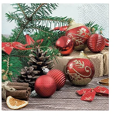Image of 3 Ply Xmas Tissue Paper Serviettes Christmas Napkins for Decoupage 33cm x Pack of 20 (Holiday Time)