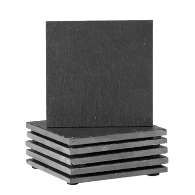 Image of 6x Black Square Linea Slate Coasters By Argon Tableware