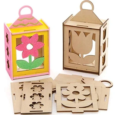 Image of Baker Ross Flower Wooden Lanterns Pack of 3, Easter Crafts, Craft for Kids (AX885)