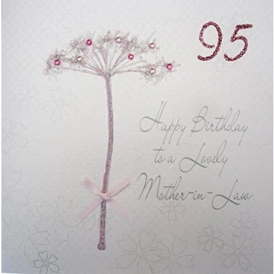 Image of white cotton cards Happy Lovely Mother in Law 95, Handmade 95th Birthday Card (Dandelion)
