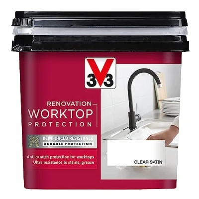 Image of V33 Worktop Protection Clear 500ml No Undercoat Long Terms for High Usage Surfaces Resistance To knocks, scratches &amp; stains Washable Resistant Cleaning Products