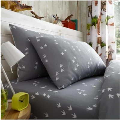 Image of GC GAVENO CAVAILIA Animal Print Sheet Set Children Dinosaur Bedding Kids Single Fitted with Pillowcase Breathable Toddler Grey Bedsheets For Bed, Multi