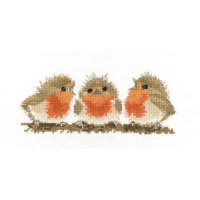 Image of Heritage Crafts Cross Stitch Kit Ruffled Robins