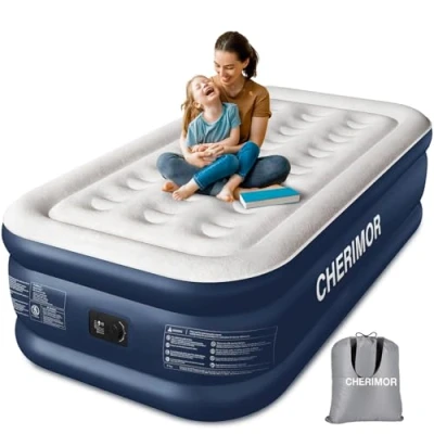 Image of CHERIMOR Single Air Bed, Inflatable Mattress with Built in Pump, 2 Mins Self Inflating Mattress, Blow Up Guest Bed Carry Bag, Portable for Camping, Home &amp; Tents, 190x100x46cm