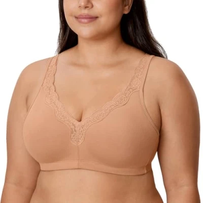 Image of Delimira Women&#039;s Non Wired Bras Full Coverage Cotton Comfort Bra Plus Size Padded Soft Barely Buff 48D