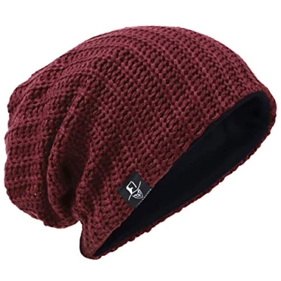 Image of VECRY Men&#039;s Slouchy Beanie Knit Rasta Skull Cap for Summer Winter (Ribbed Claret)