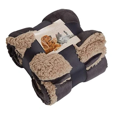 Image of Brentfords Sherpa Pet Animal Blanket Soft Large Fluffy Warm for Dog Blankets Washable Cat Kitten Sofa Small Mat Throw Over Plush Fleece, Charcoal Grey 75 x 110cm