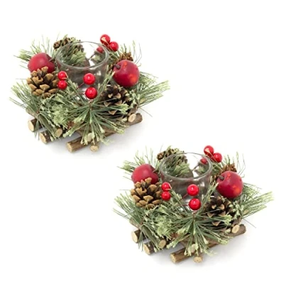 Image of Pack of 2 Handcrafted Christmas Candle Holders Table Centrepiece Decorations Tealight Holder For Dining