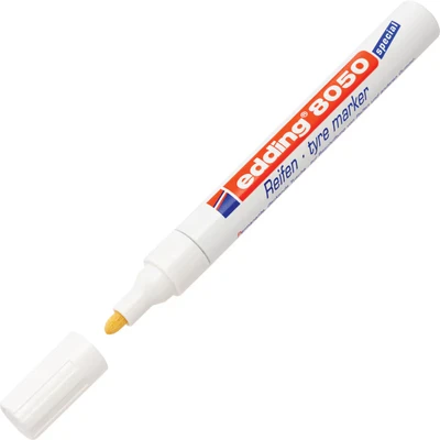 Image of edding 8050 Tyre Marker White 1 Pen Bullet Nib 2 4 mm for Marking Tyres and Other Rubber Surfaces, Indoor Outdoor Use, Waterproof