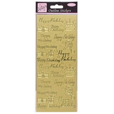 Image of Anitas Outline Stickers, Happy Birthday Multicoloured, Gold, For Scrapbooking, Card Making, Kids Play, Homework, Art, Craft, Embelish, Decorative, Paper, Card, Glass, Metal, Plastic, Foam