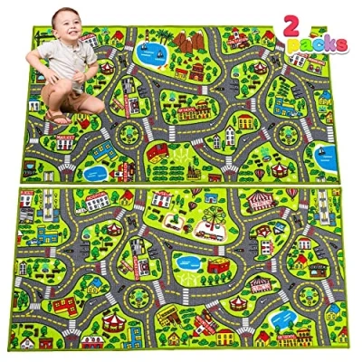 Image of JOYIN 2 Pack Kids City Town Rug,Car Play Carpet,City Road Playmat on Children Educational,Toddler Bedroom Playroom,Jumbo Room Rug, Pretend