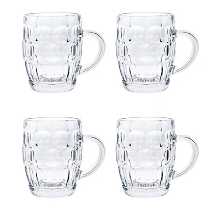 Image of Classic Beer Pint Style Mugs Glass Pot Old Pub Bar Tankard Handle Stein Dimple (4)