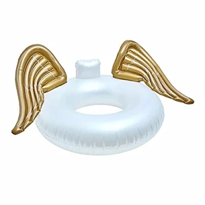 Image of CKB LTD Inflatable Swim Ring Pool Float with Gold Angel Wings Swimming Floats Rainbow Summer Holiday Novelty Tubes Rings for Adults, White and
